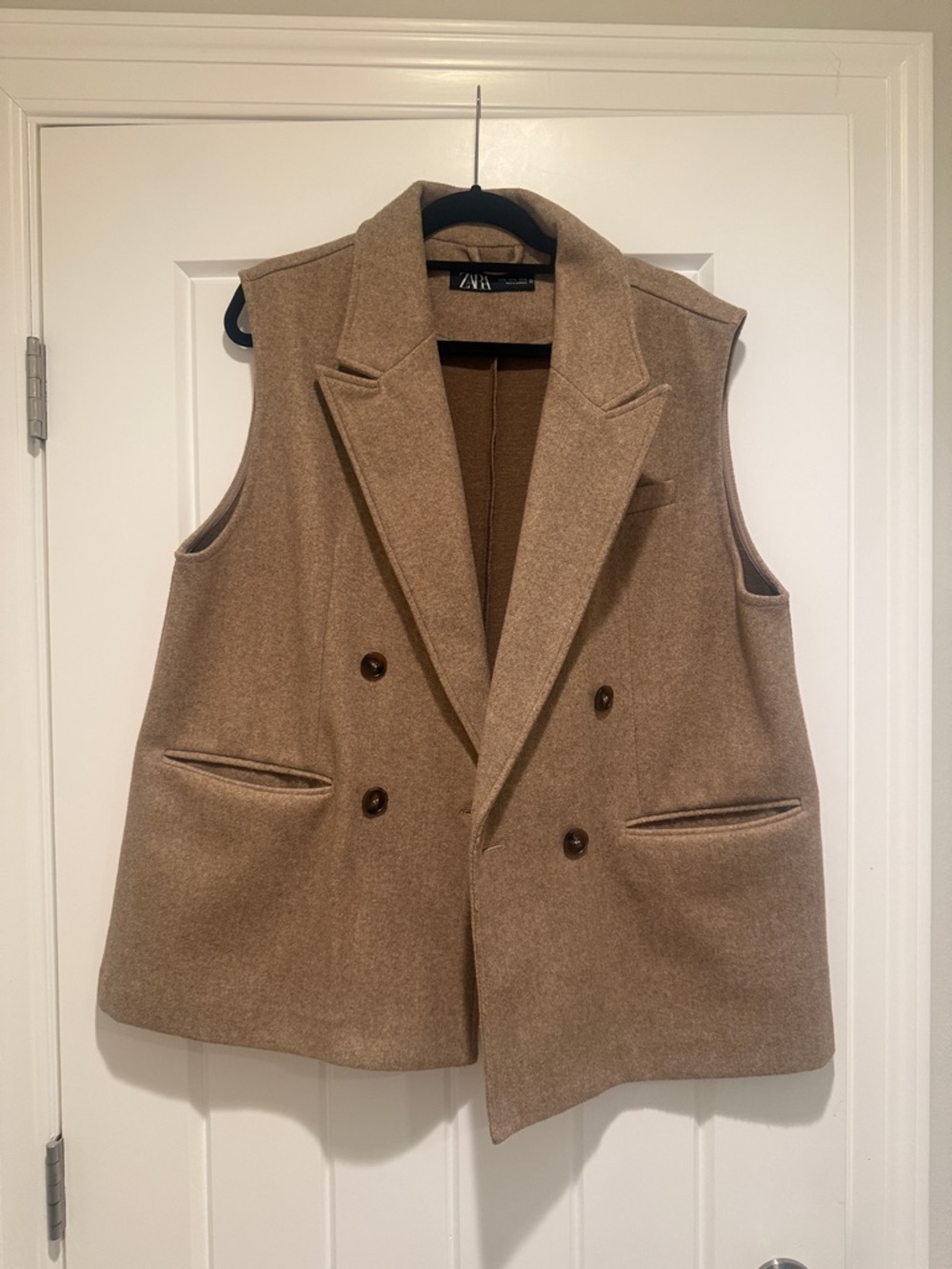 Zara Double-Breasted Sleeveless Vest in tan
